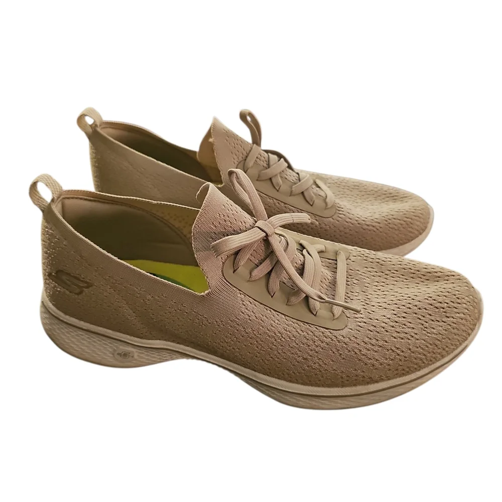 Skechers Women’s Taupe Knit Lace-Up Slip-On Sneakers Sz 11 SH320 - Picture 2 of 7